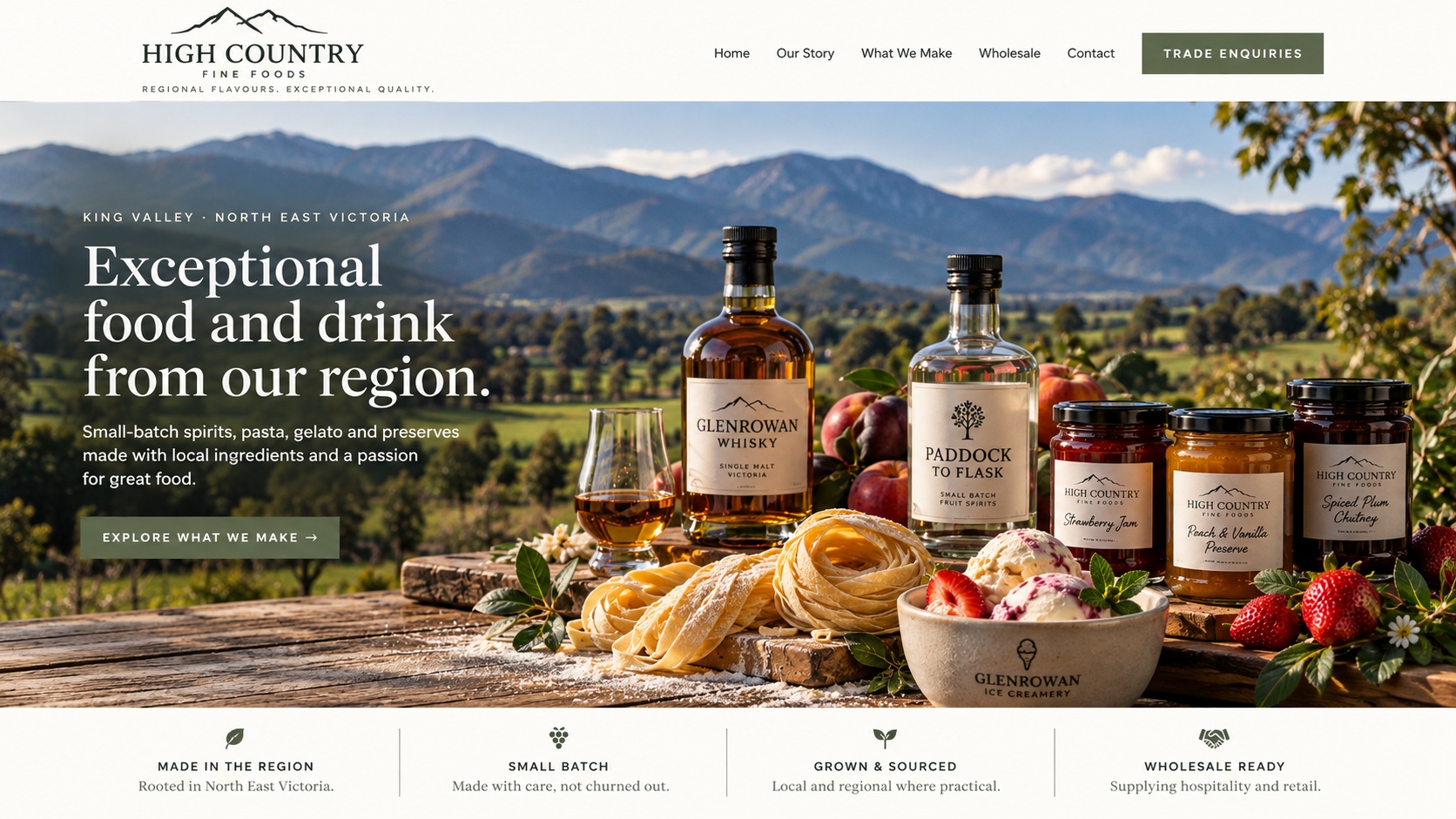High Country Fine Foods — Glenrowan Whisky, Paddock to Flask, pasta, gelato and preserves overlooking the King Valley